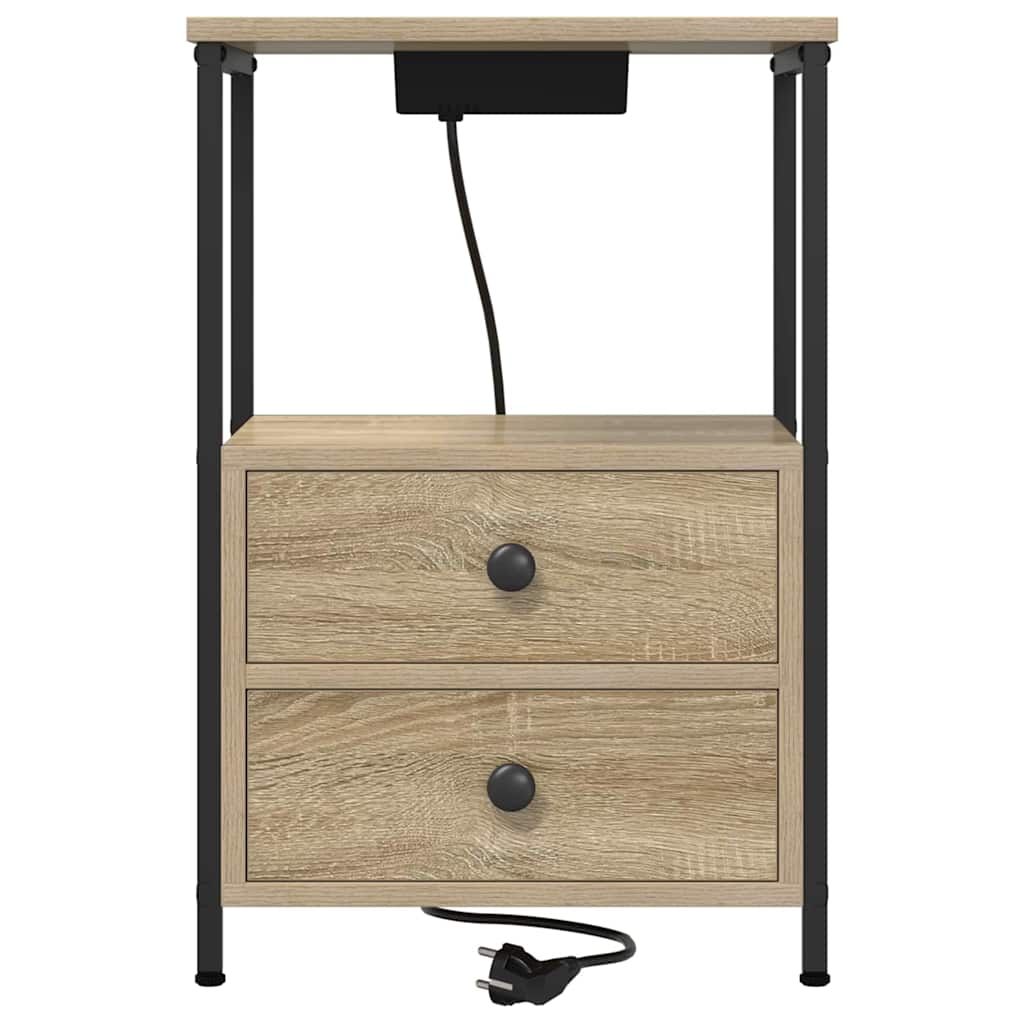 Bedside Cabinet with Charging Station 2 pcs Sonoma oak